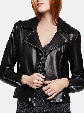 BCBGeneration Black Leather Moto Jacket with Zip Details